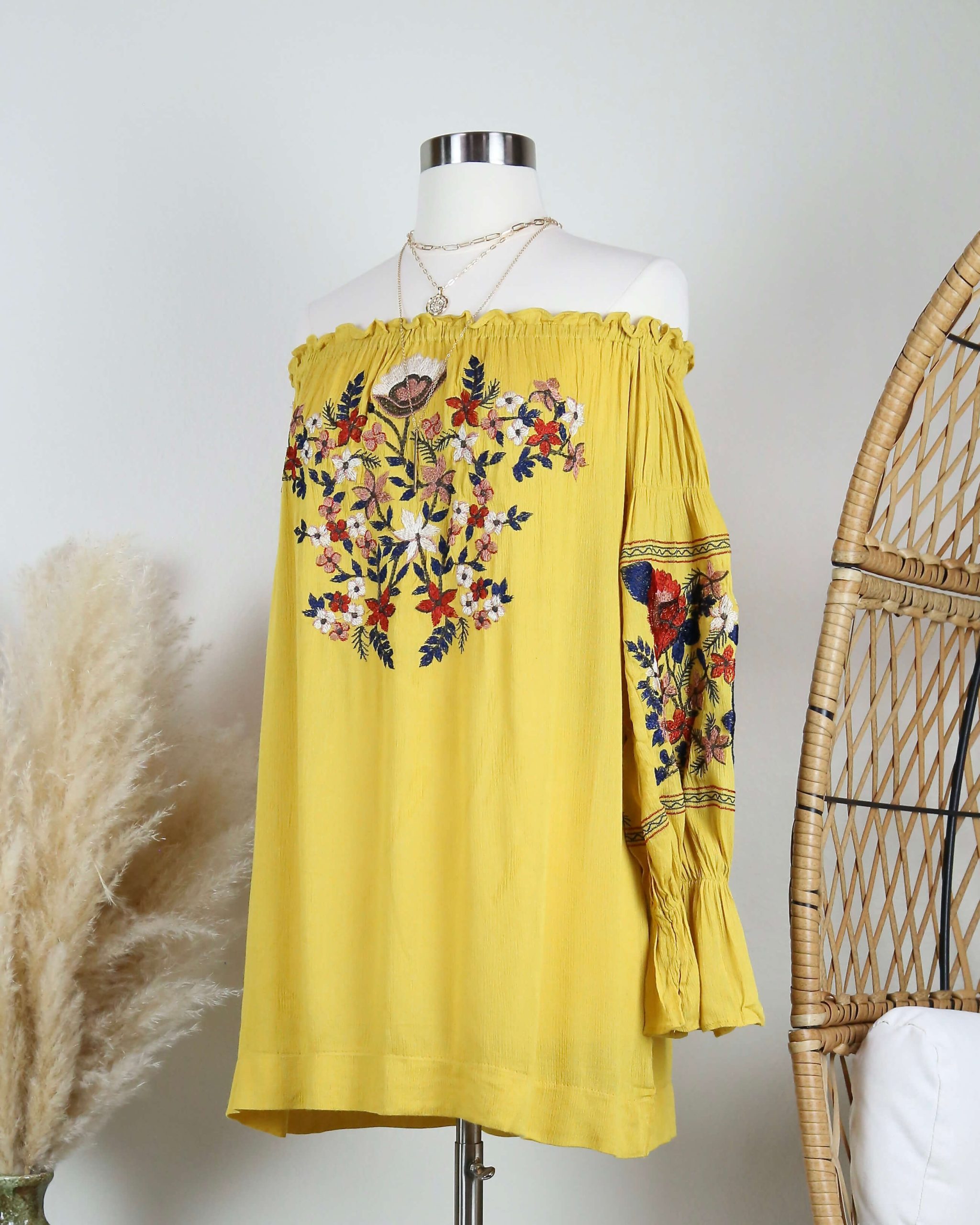 OfftheShoulderEmbroideredDressinMUSTARD2