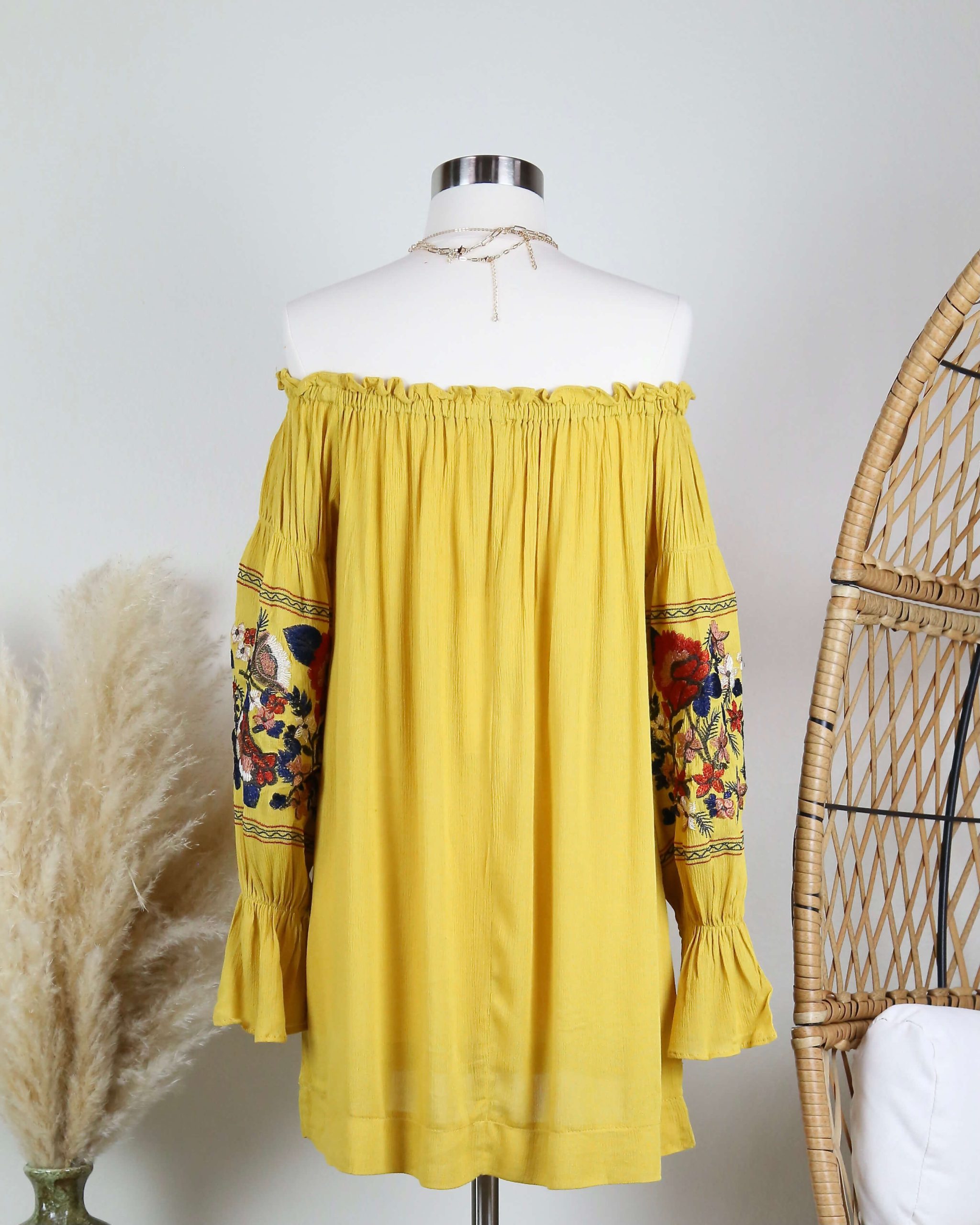 OfftheShoulderEmbroideredDressinMUSTARD4